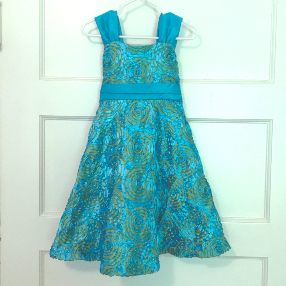 Rare Editions aqua and lime green dress, size 4/4T